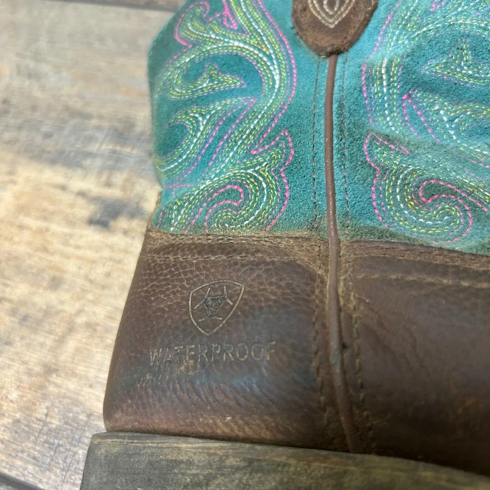 Ariat Waterproof Heritage Western Cowboy Boots Turquoise Sz 6B Girl Kids‎